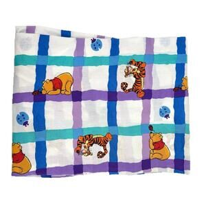 Vintage Disney Winnie the Pooh Plaid Purple Blue Twin Fitted Sheet Preowned